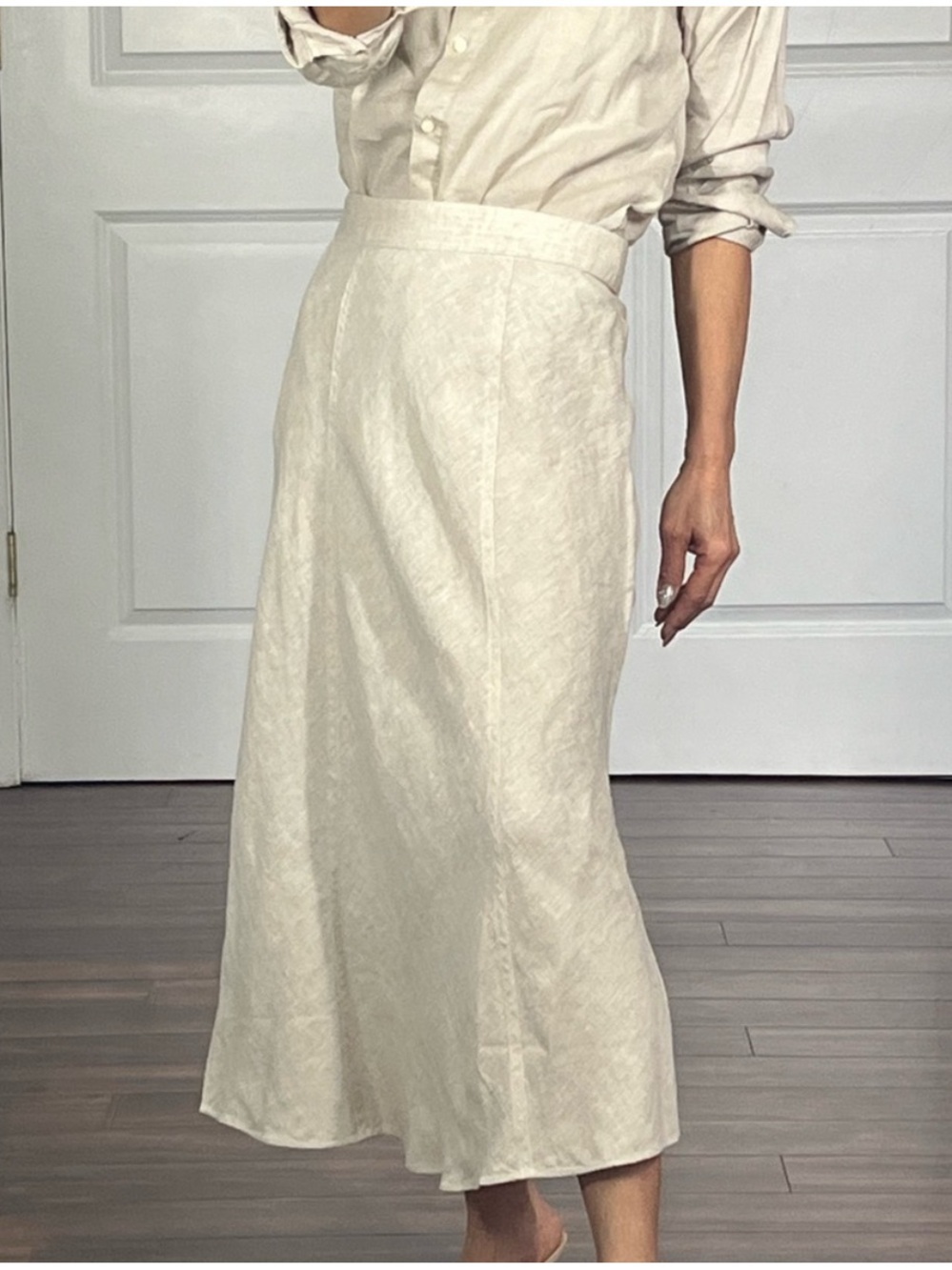 J CREW Baird McNutt Irish Linen A Line Midi Skirt Neutral Coastal Minimalist 0 - Picture 1 of 7